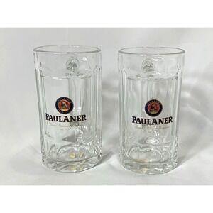 Paulaner Munchen Glass Beer Mugs Set of 2 Ribbed Clear Made in Germany .3L VNTG